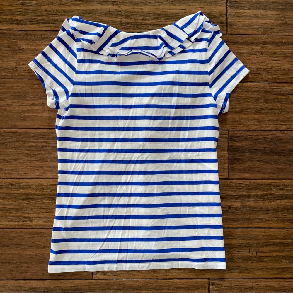 041. NWT Ralph Lauren Stripe Ruffle Button Top - Picture 9 of 10